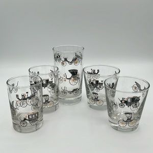 Libby Vintage Glasses with gold and black car design.
